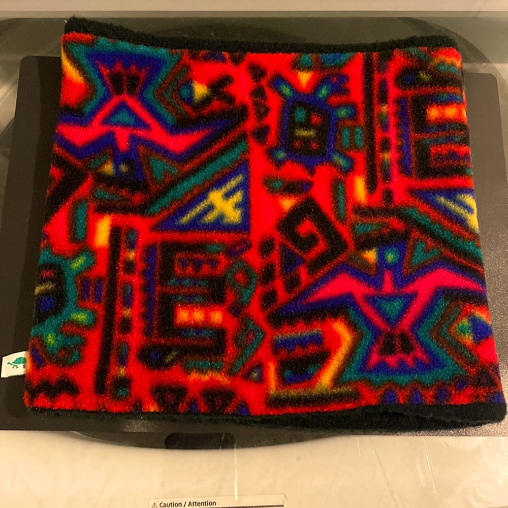 Vintage 90s TurtleFur Neck Face Scarf Warmer Geometric Native Thunderbird Design